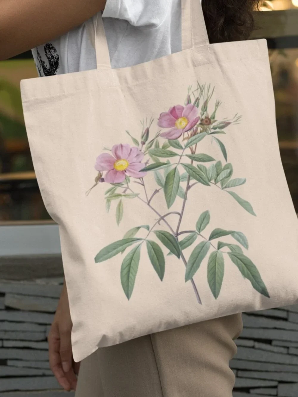 Willowleaf Rose Vintage Floral Print Graphic Canvas Tote Bag